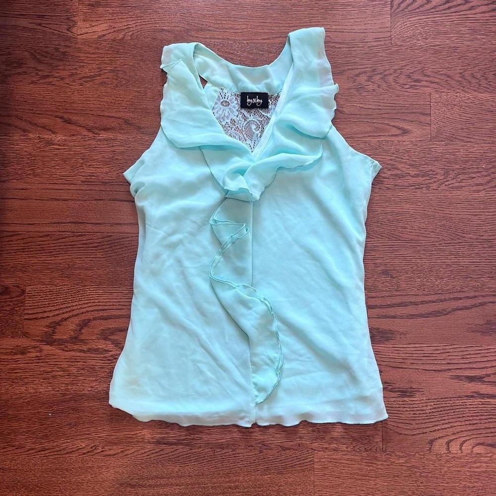 y2k vintage women's teal ruffle lace back tank large